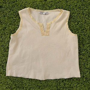 vintage light yellow tank with a lace neckline